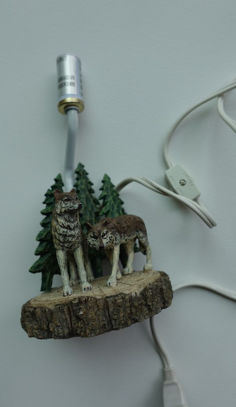 Rustic Wolf Forest LED Lantern Accent - Brown & Green